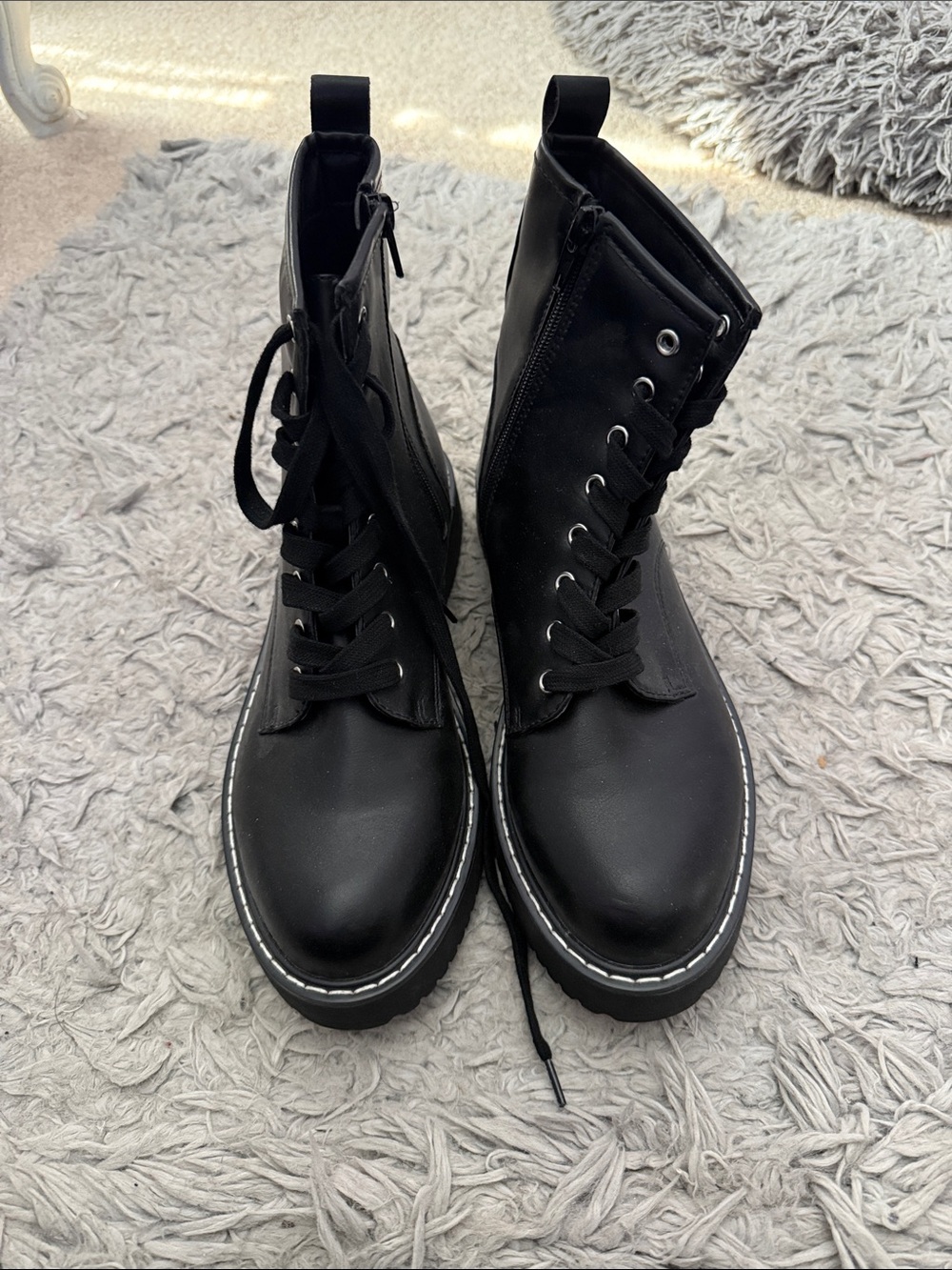 NWOT Black Combat Lace-Up Ankle Boots